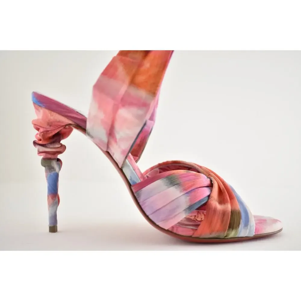 Christian Louboutin Affabula Lace Up 100 Pink Floral Tie Sandal Heel Pump 41